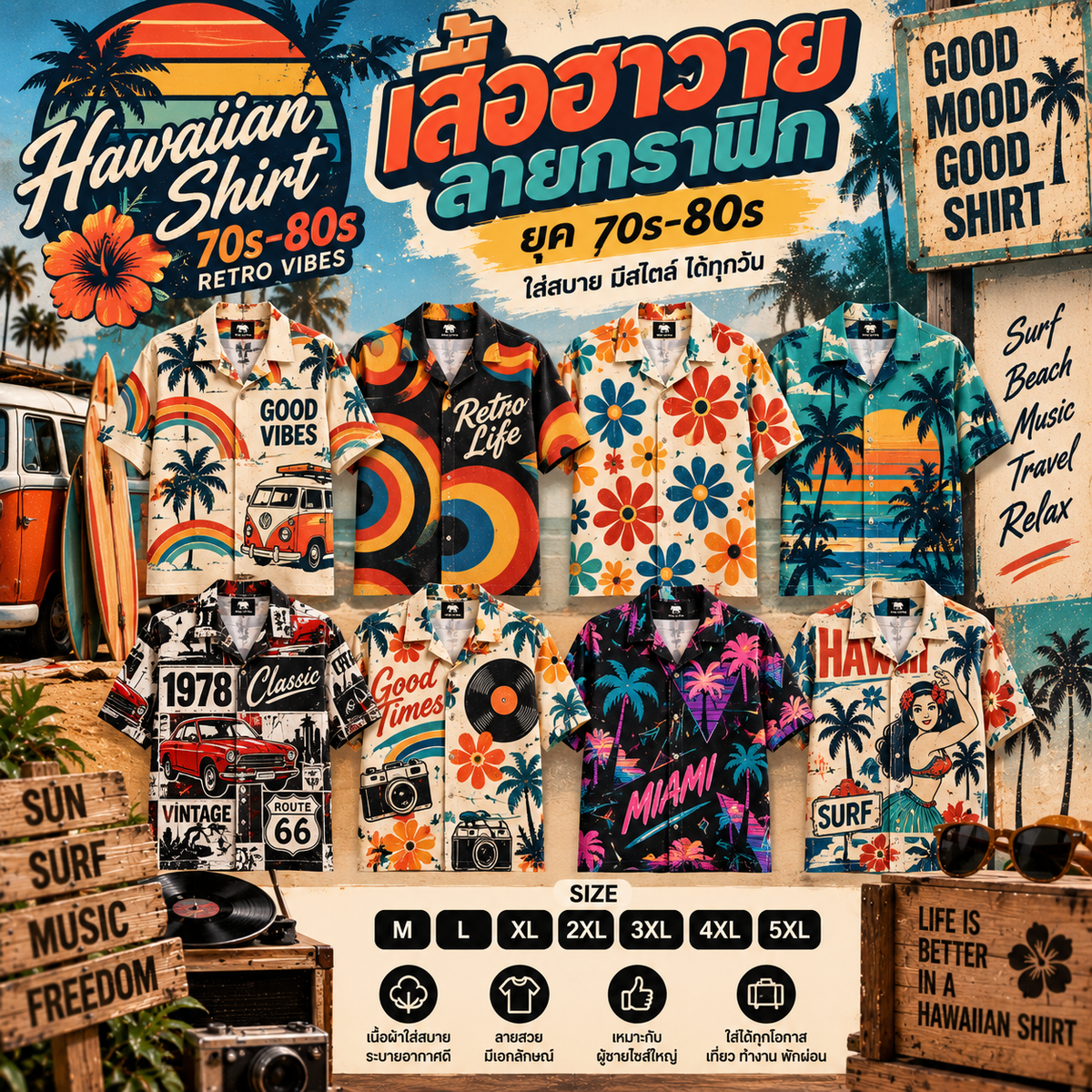 เสื้อฮาวาย ลายกราฟิกยุค 70s-80s
